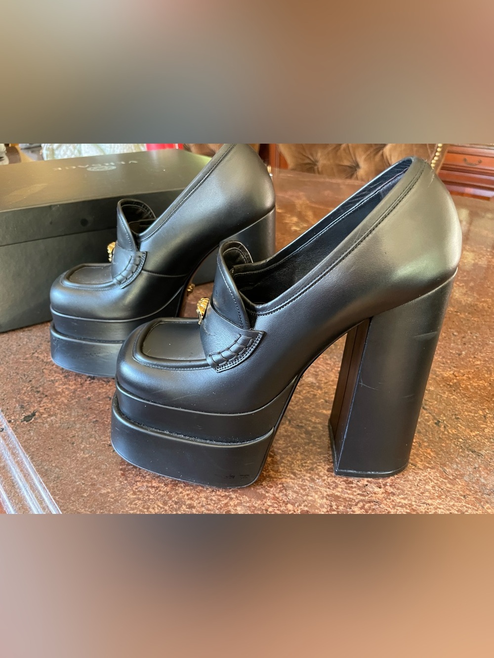 Versace Aevitas Black Platforms with Gold Medusa Accent 36.5 with box - Picture 3 of 12
